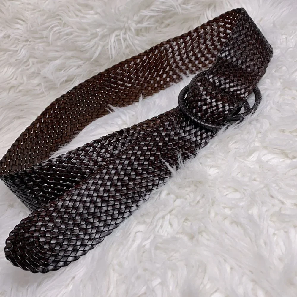 🟢3 for $20 ——-WOVEN leather adjustable wide belt 2 ring unbranded women’s